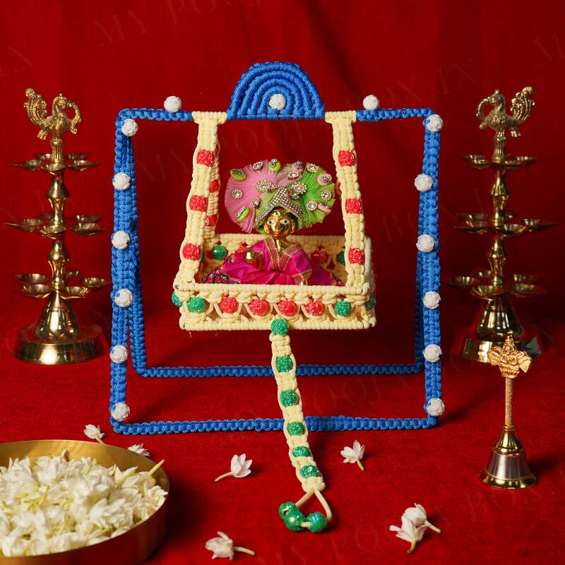 Blue Beige Crochet Krishan Jhula