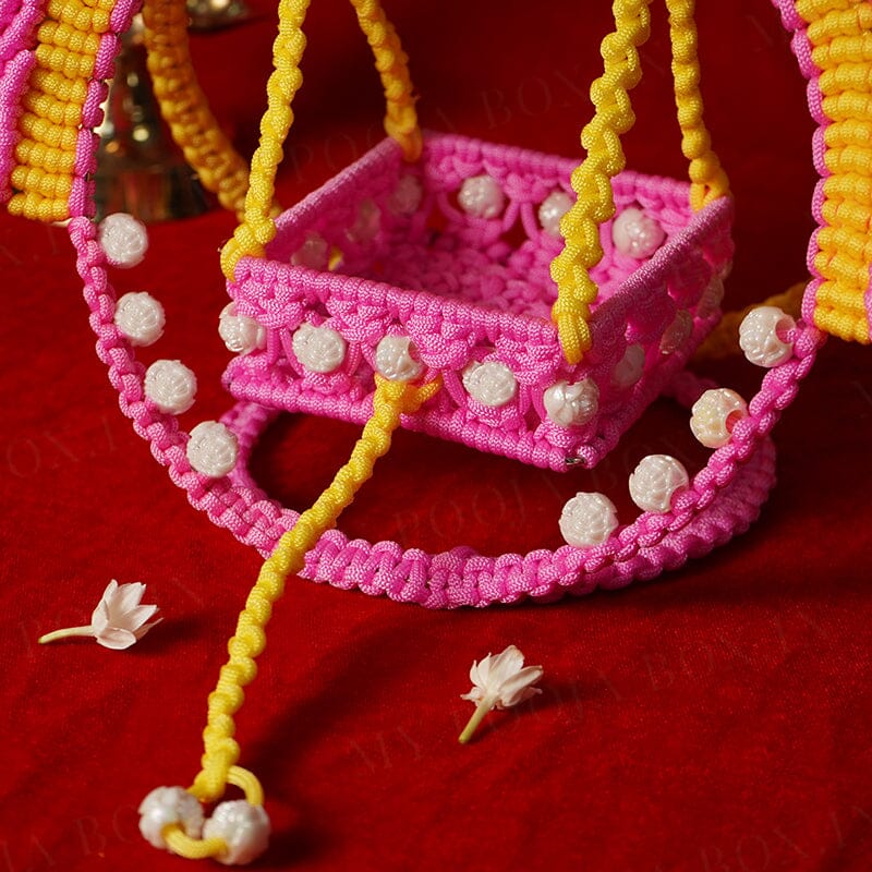 Adorable Pink Yellow Crochet Krishan Jhula