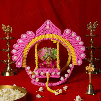 Adorable Pink Yellow Crochet Krishan Jhula