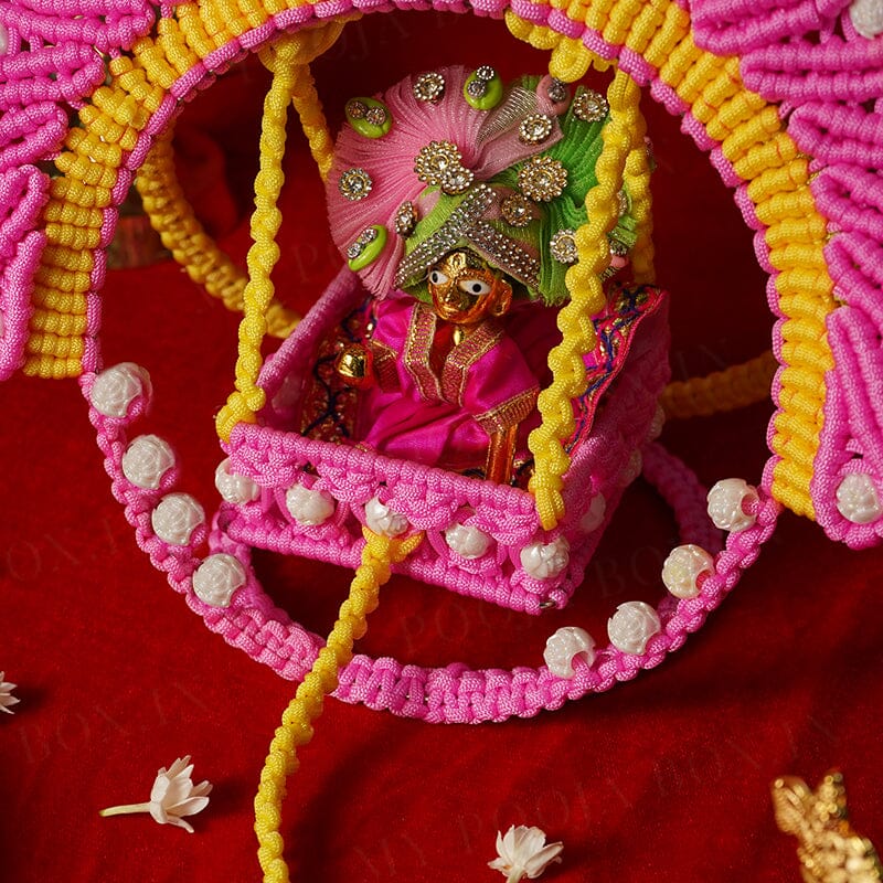 Adorable Pink Yellow Crochet Krishan Jhula