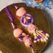 Purple Pink Floral Bhaiya Bhabhi Rakhi Set