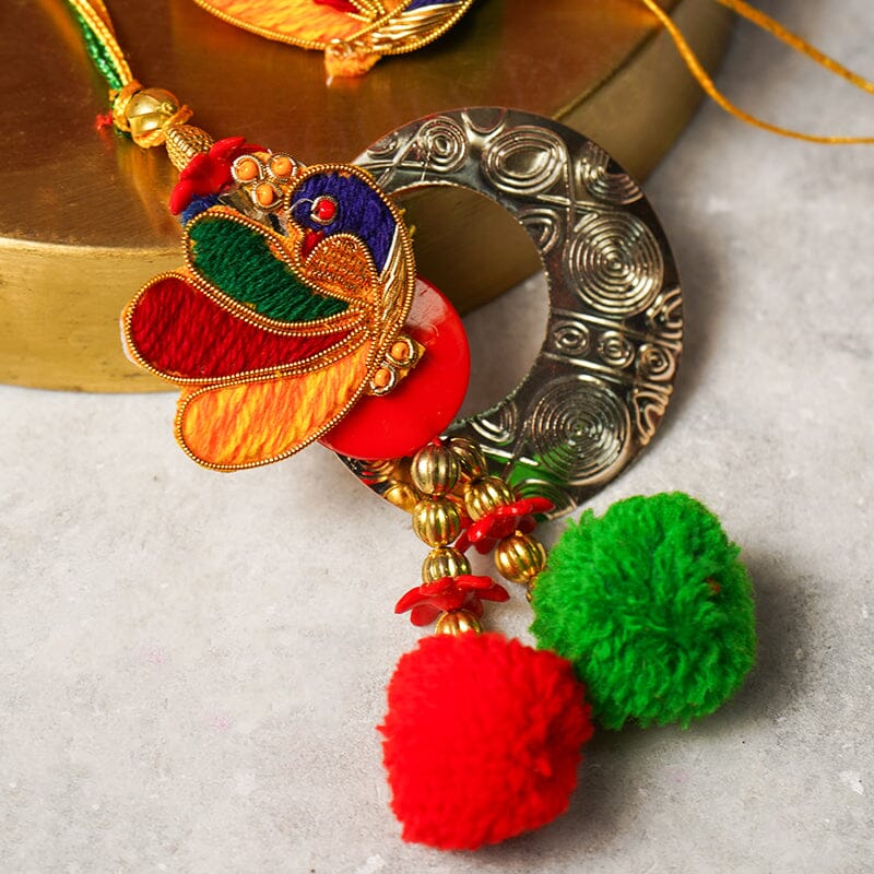 Pretty Handmade Resham Dhaga Bhaiya Bhabhi Rakhi