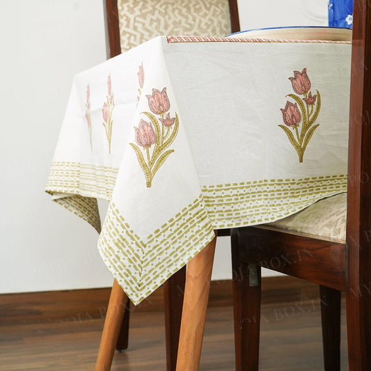 Afjali Tulip Floral Block Printed Table Cover