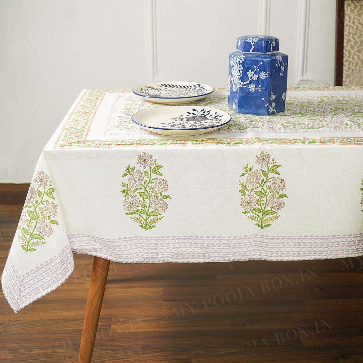 Dahlia Floral Block Printed Table Cover