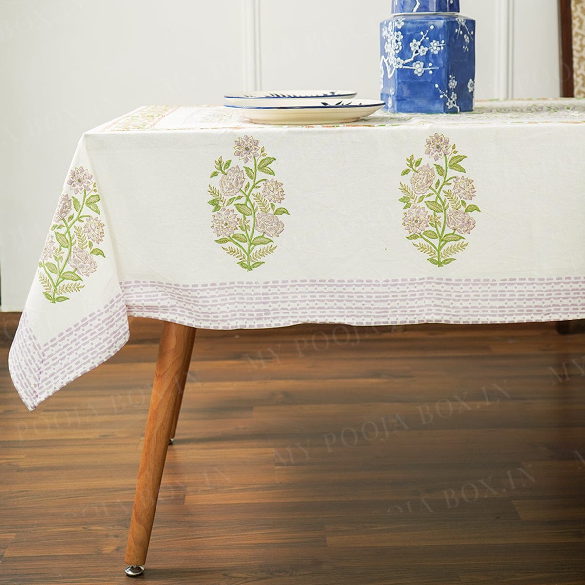 Dahlia Floral Block Printed Table Cover