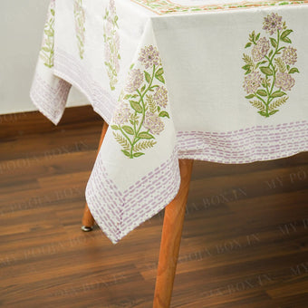 Dahlia Floral Block Printed Table Cover