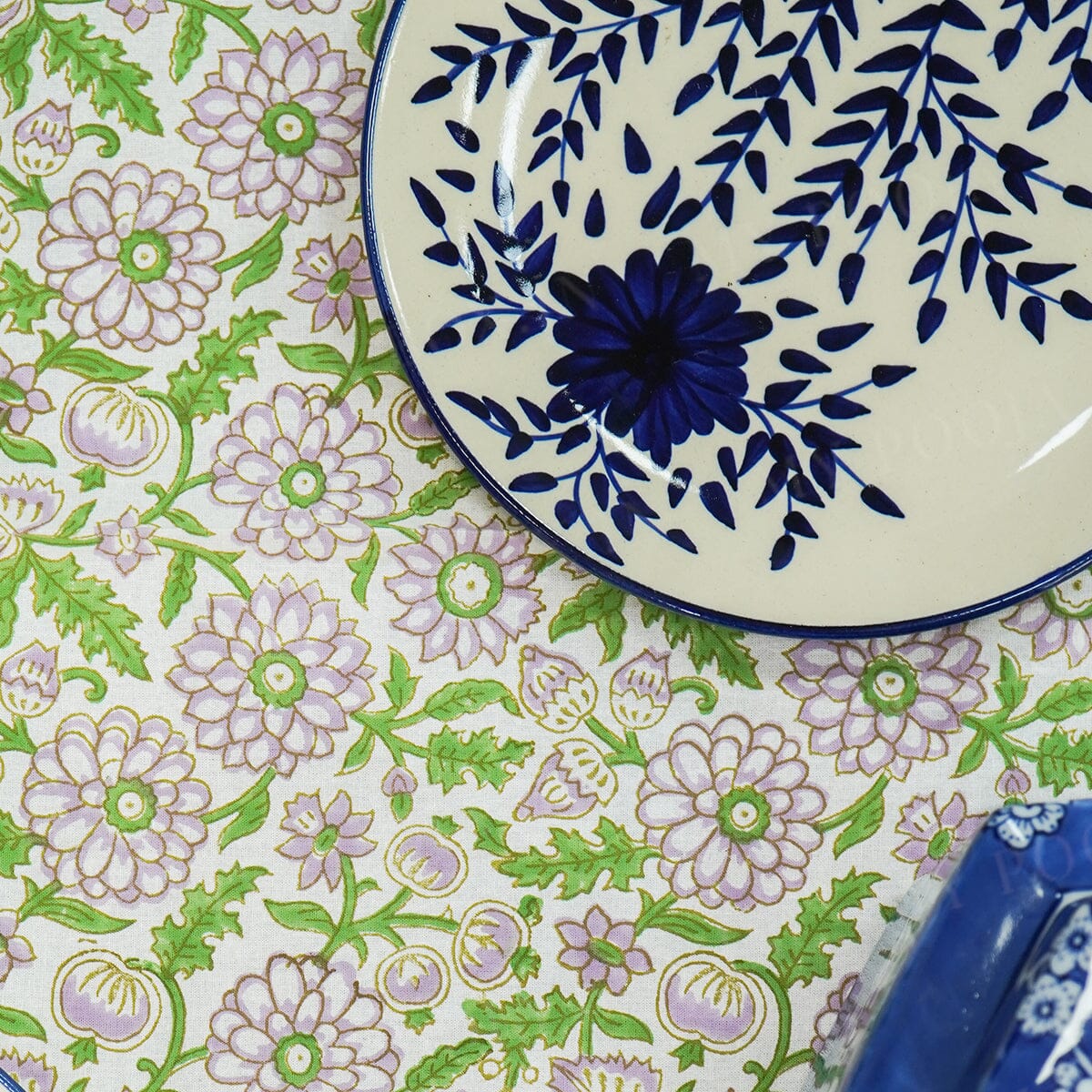 Dahlia Floral Block Printed Table Cover