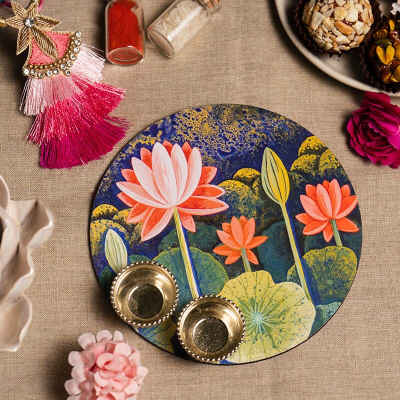 6" Lotus Phool Roli Akshat Pooja Thali