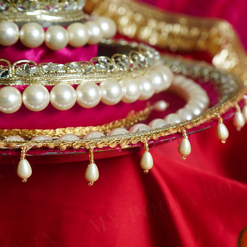 Pink Pearl Beaded Karwa Chauth Thali Set