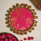 Brocade Two Sided Pooja Mat with Bead Work - 22cm