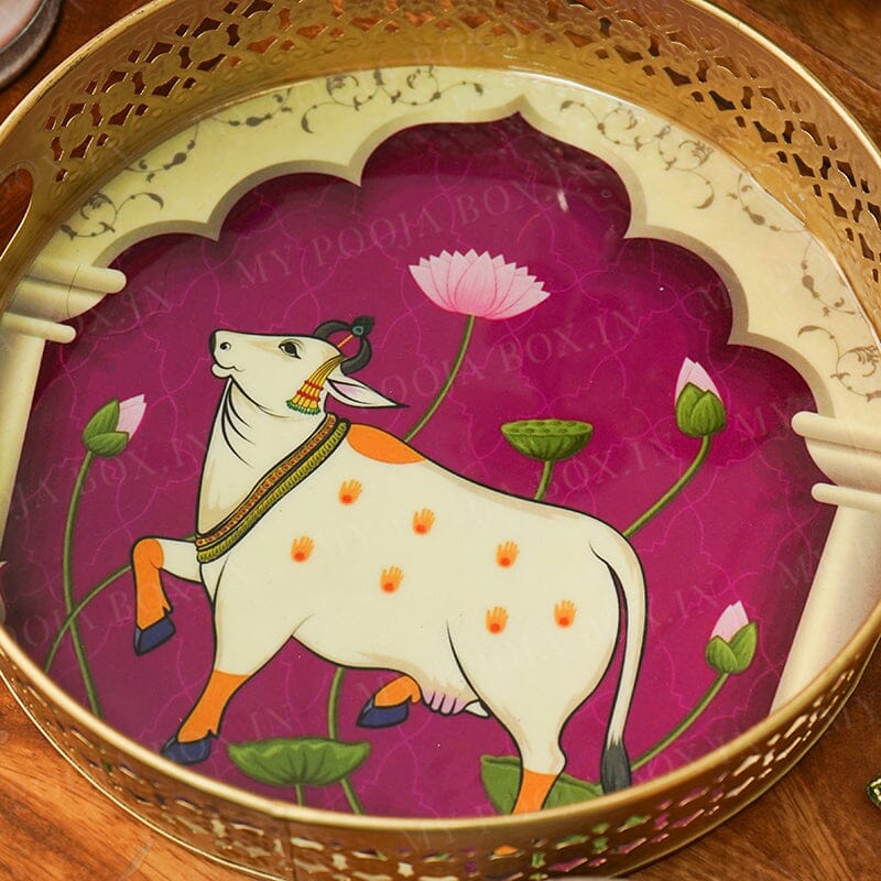 Handcrafted Cow Chic Round Serving Tray