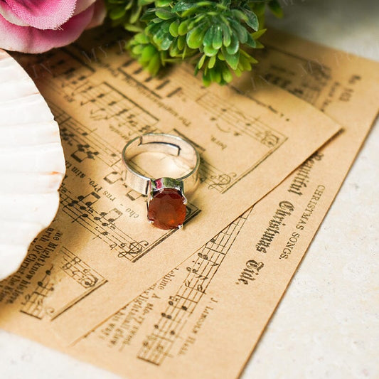 Hessonite Silver Adjustable Ring