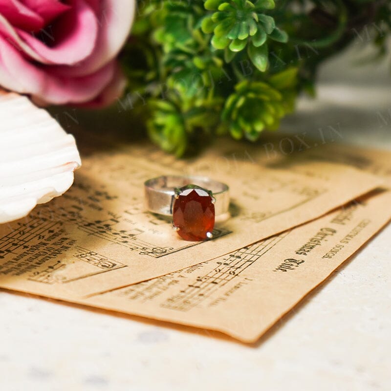 Hessonite Silver Adjustable Ring