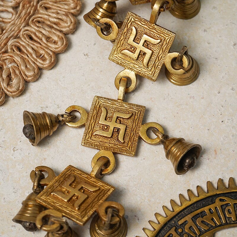 Antique Brass Door/Wall Hanging 11 Bells with Engraved Swastik