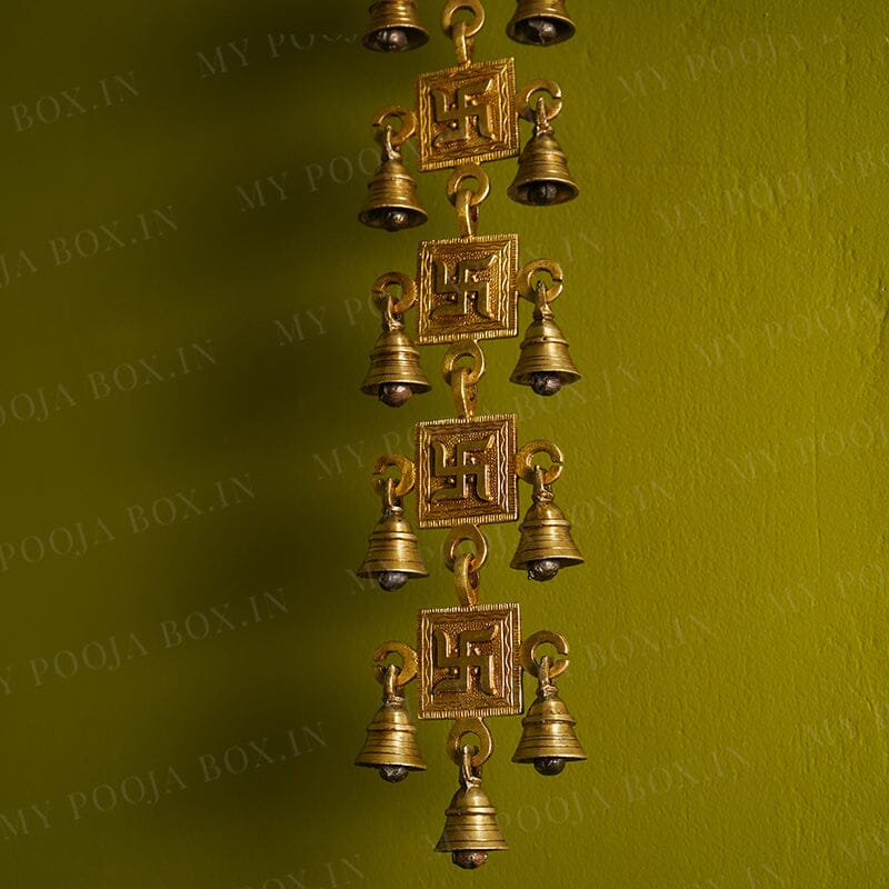 Antique Brass Door/Wall Hanging 11 Bells with Engraved Swastik