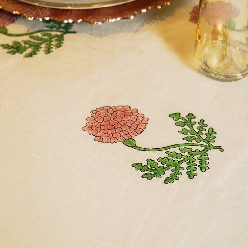 Floral Hues Block Printed Table Cover