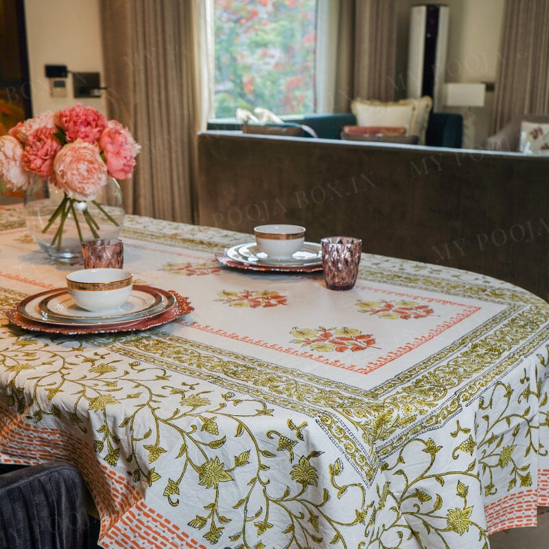 Blossom Bliss Block Printed Table Cover