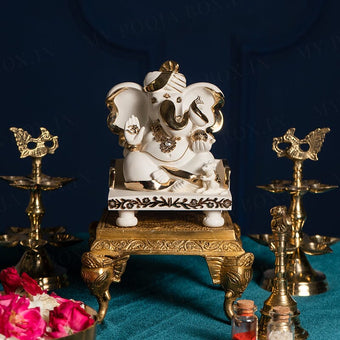 Gold Plated Pagdi Ganesha Marble Idol