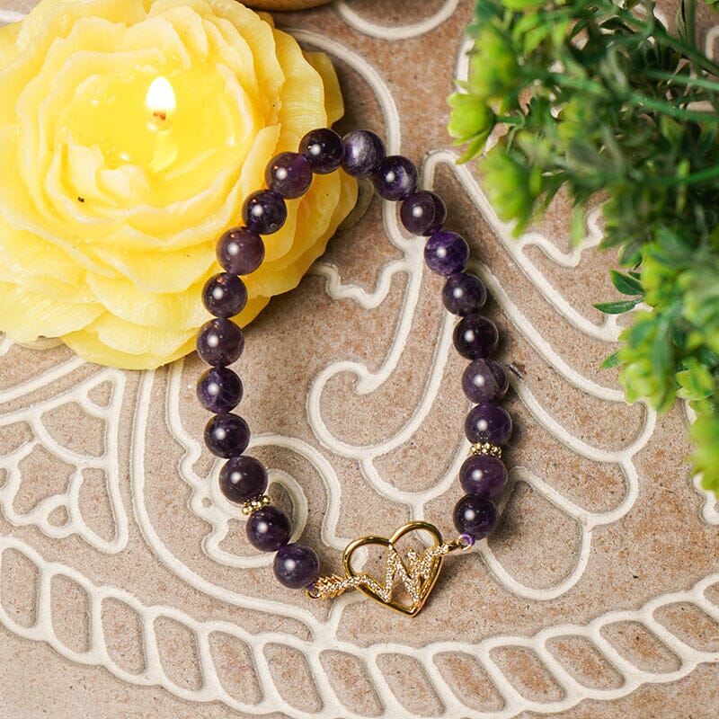 Amethyst Healing Crystal Heart Charm