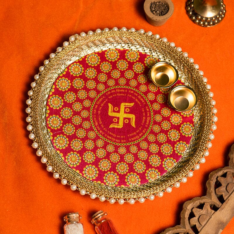 Swastik Colorful Pooja Thali 9INCH