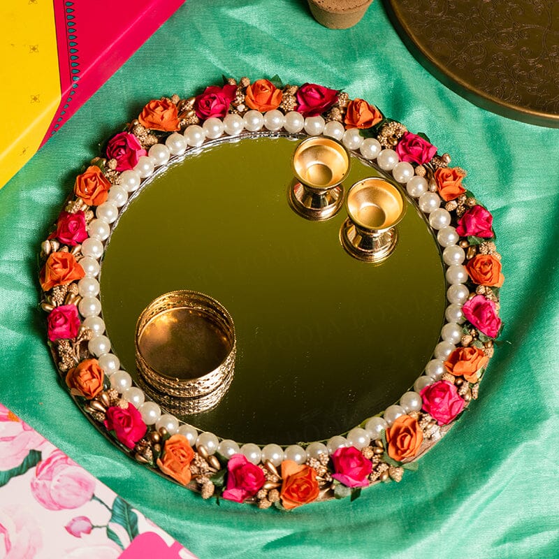 Alluring Rose Mirror Roli Akshat Thali