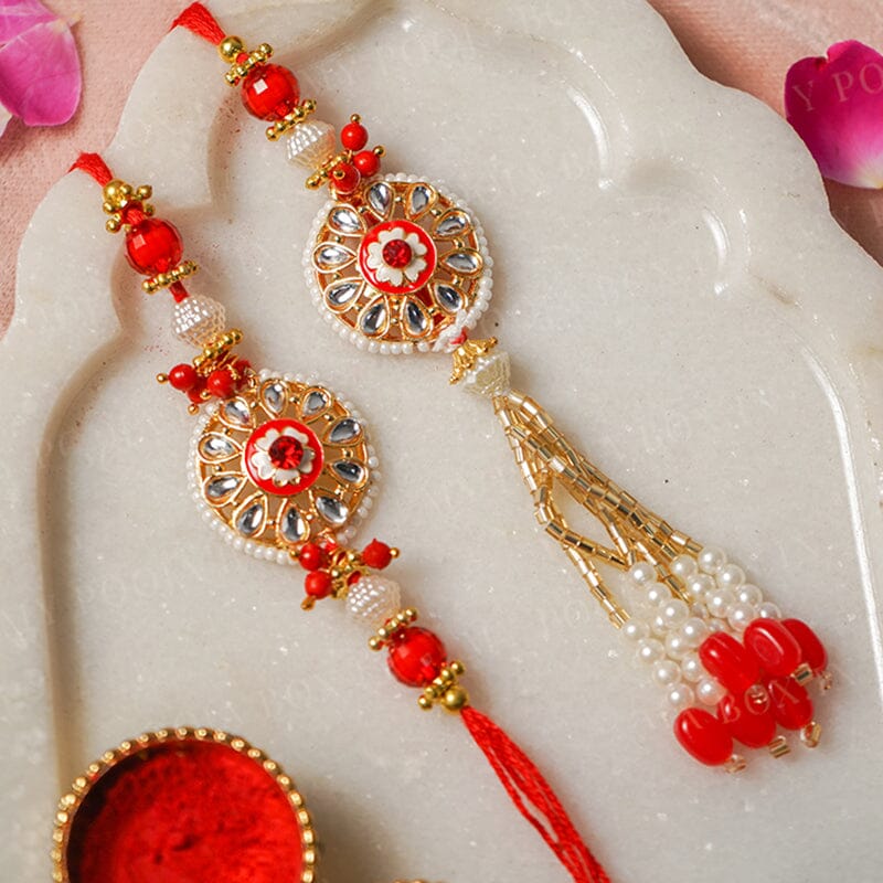 Royal Kundan Red Bhaiya Bhabhi Rakhi