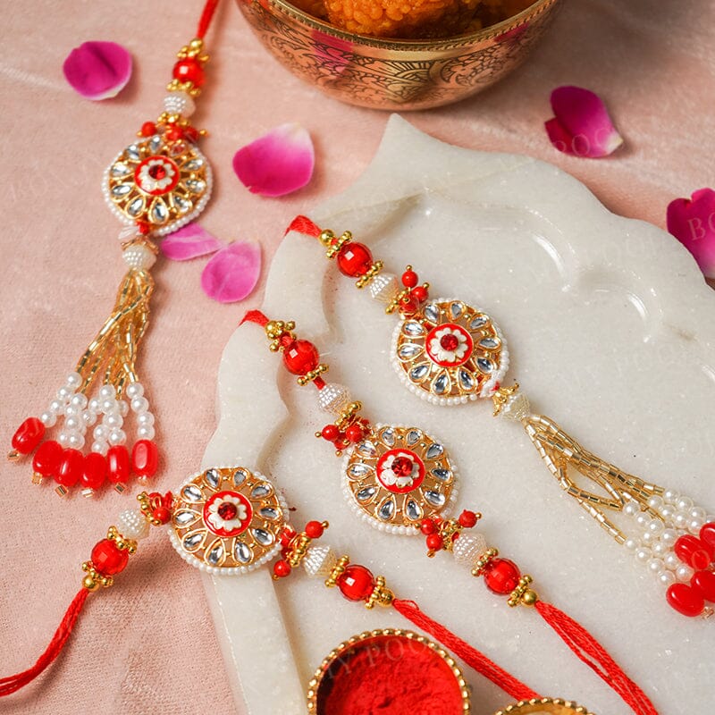 Royal Kundan Red Bhaiya Bhabhi Rakhi