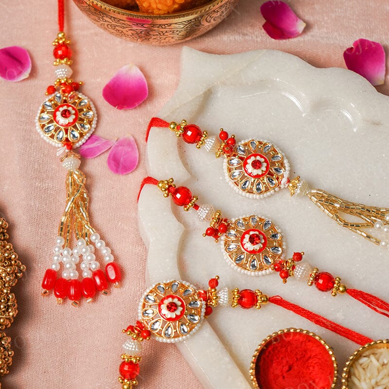 Royal Kundan Red Bhaiya Bhabhi Rakhi