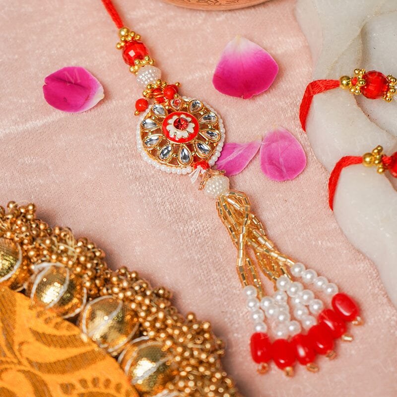 Royal Kundan Red Bhaiya Bhabhi Rakhi