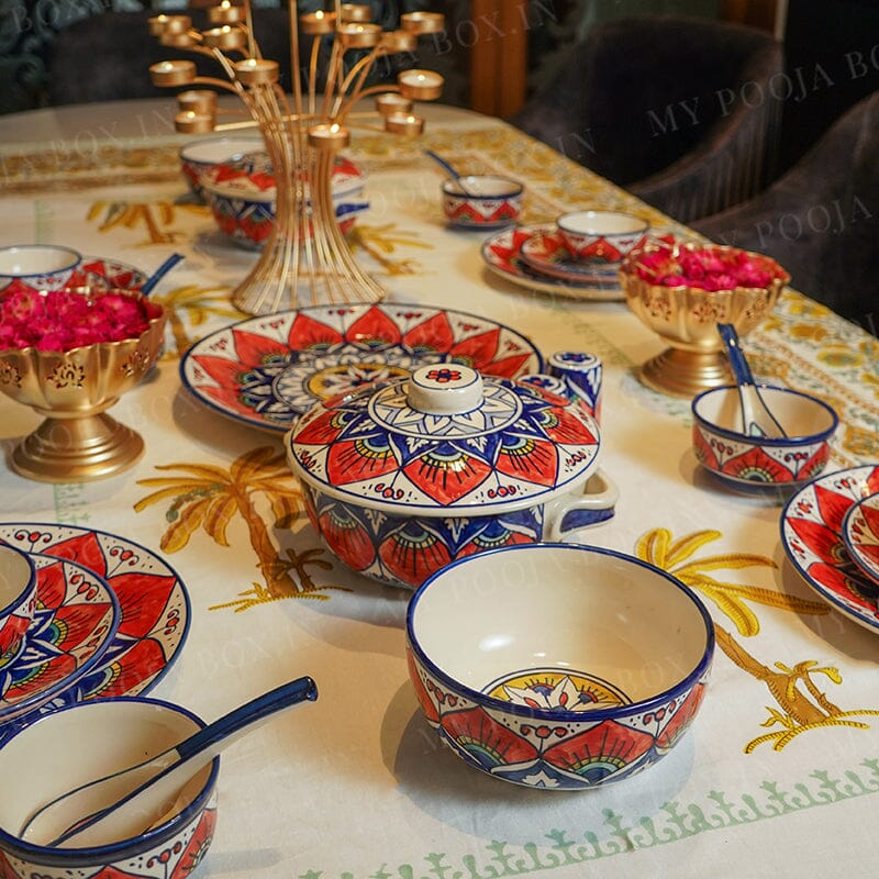 Red Flower Dinner Set 37 Pc