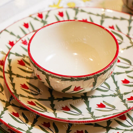 Red and Green Leaf Dinner Set 37 Pc