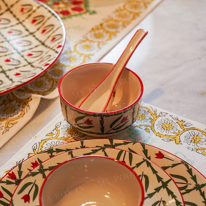 Red and Green Leaf Dinner Set 37 Pc