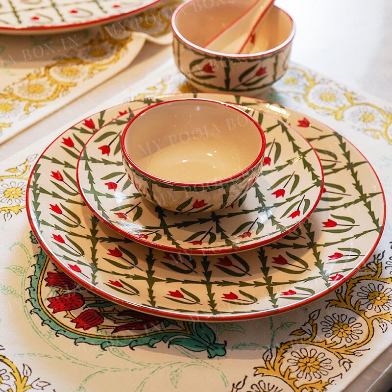 Red and Green Leaf Dinner Set 37 Pc