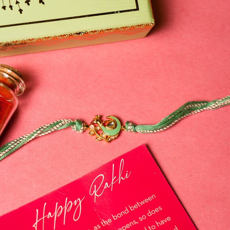 Intricate Mint Green Peacock Serenade Bhaiya Rakhi