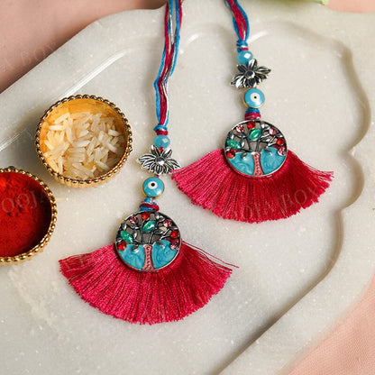 Evil Eye Blue Tassel Lumba Bhabhi Rakhi