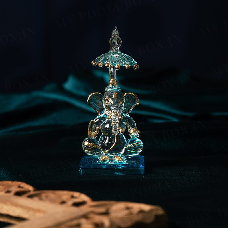 Gold-Plated Ganesha Idol with Umbrella Design