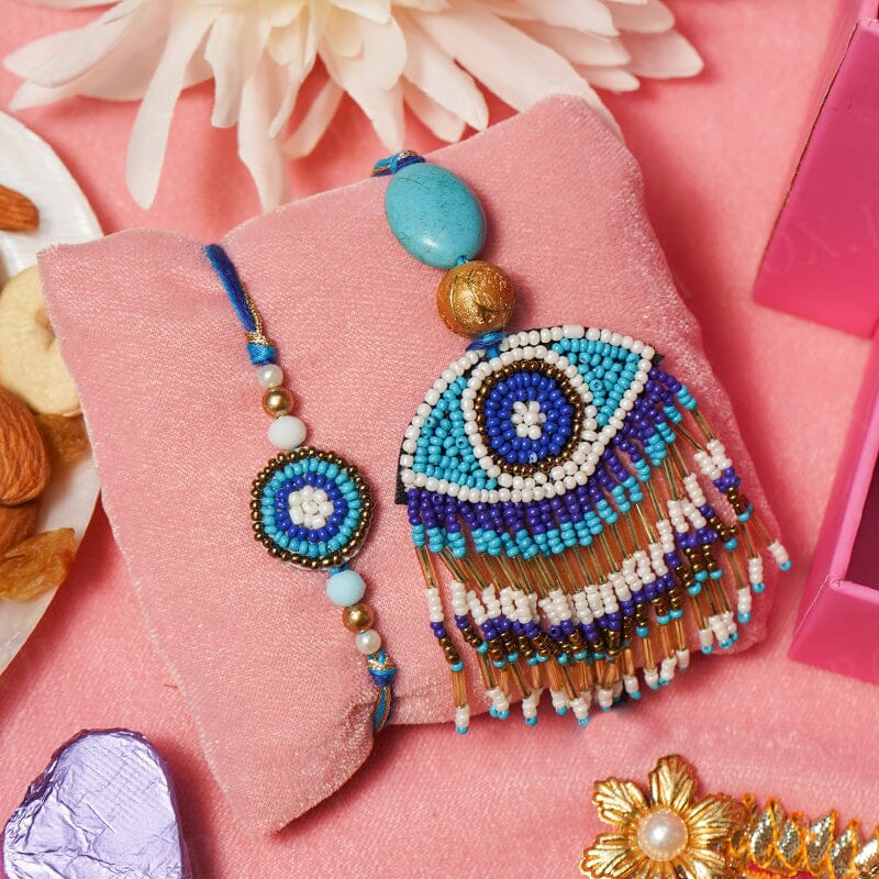 Pretty Evil Eye Tassle Bhaiya Bhabhi Rakhi Gifting Box