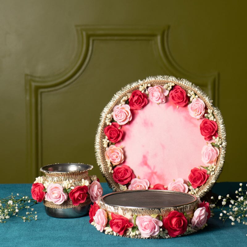 Red & Pink Roses Karwa Chauth Thali Set