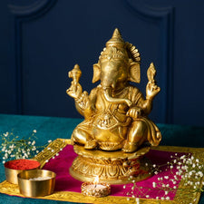 Ancient Brass Sitting Ganesha Idol