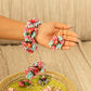 Floral Light Blue Pink Haath Phool Bracelet & Maang Tikka Set