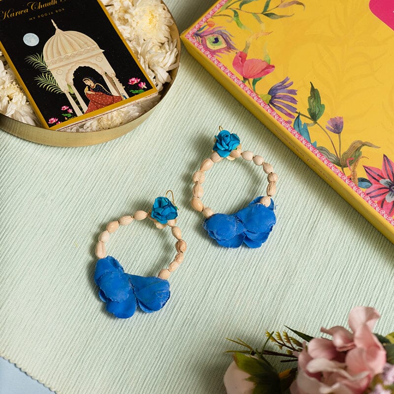 Minimalist Rose Hoops Blue Earring Set