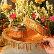 Yellow Tassles Mirror Karwa Chauth Thali Set