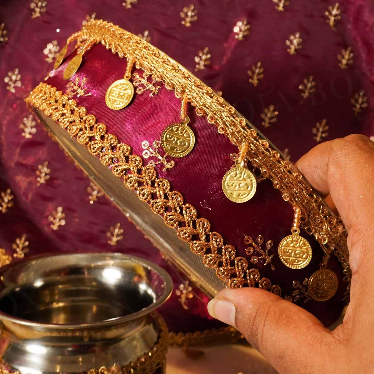 Maroon Gold Coins Karwa Chauth Thali Set