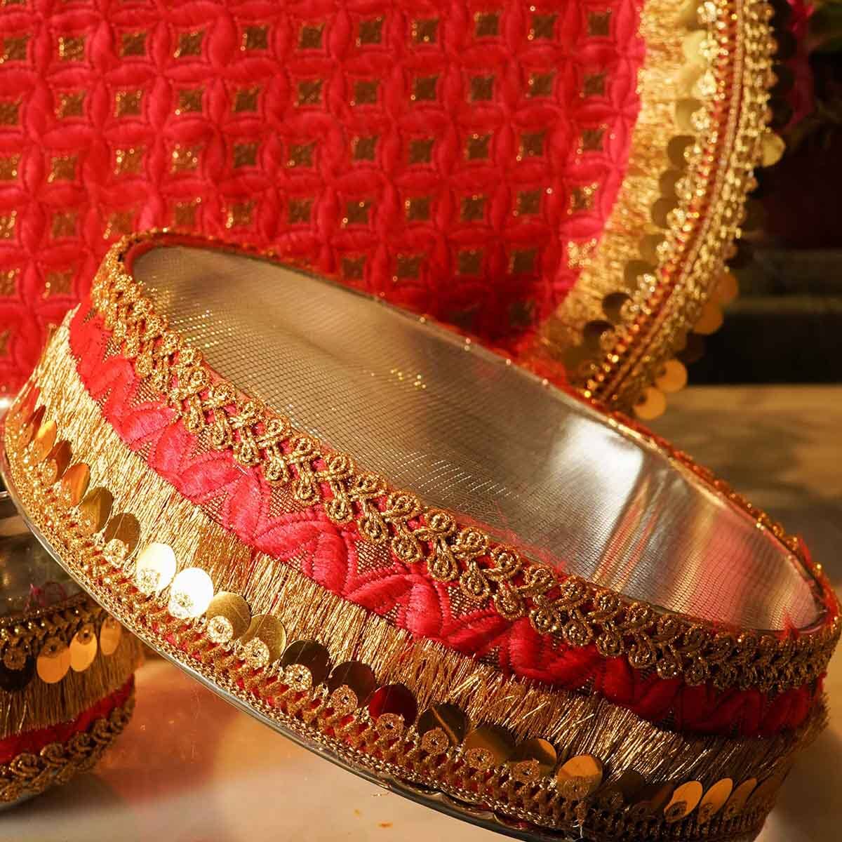 Red Sequin Karwa Chauth Thali Set