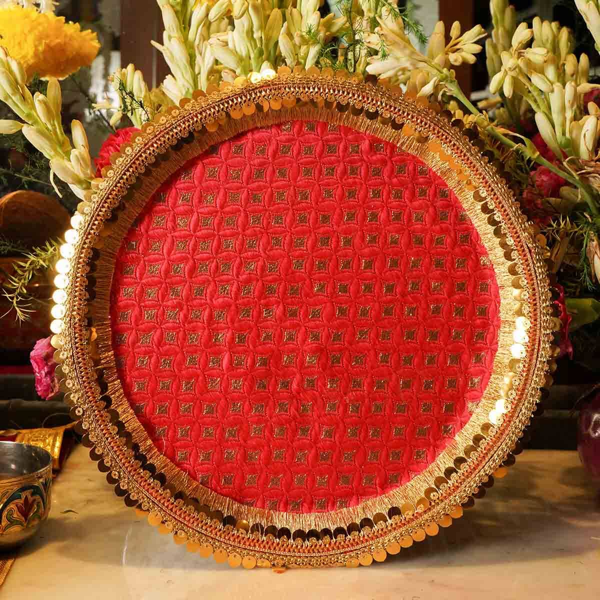 Red Sequin Karwa Chauth Thali Set