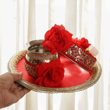 Lovely Red Roses Karwa Chauth Thali Set