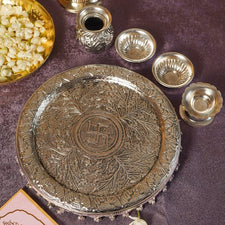 Luxurious Silver Swastika Pooja Thali Set