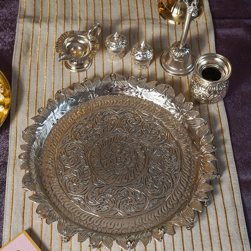 Elegant Silver Pooja Thali Set