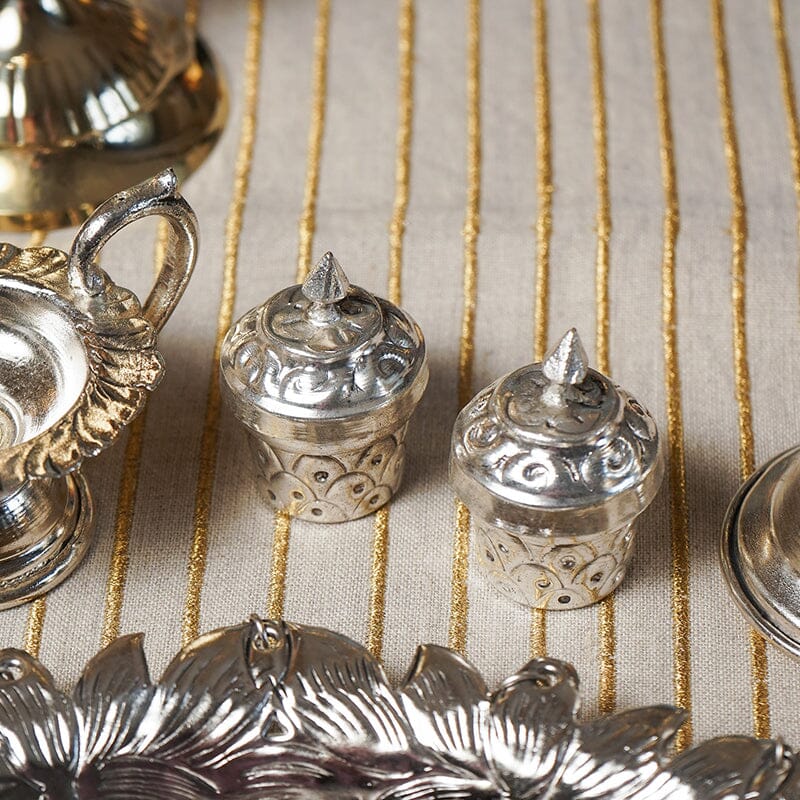 Elegant Silver Pooja Thali Set