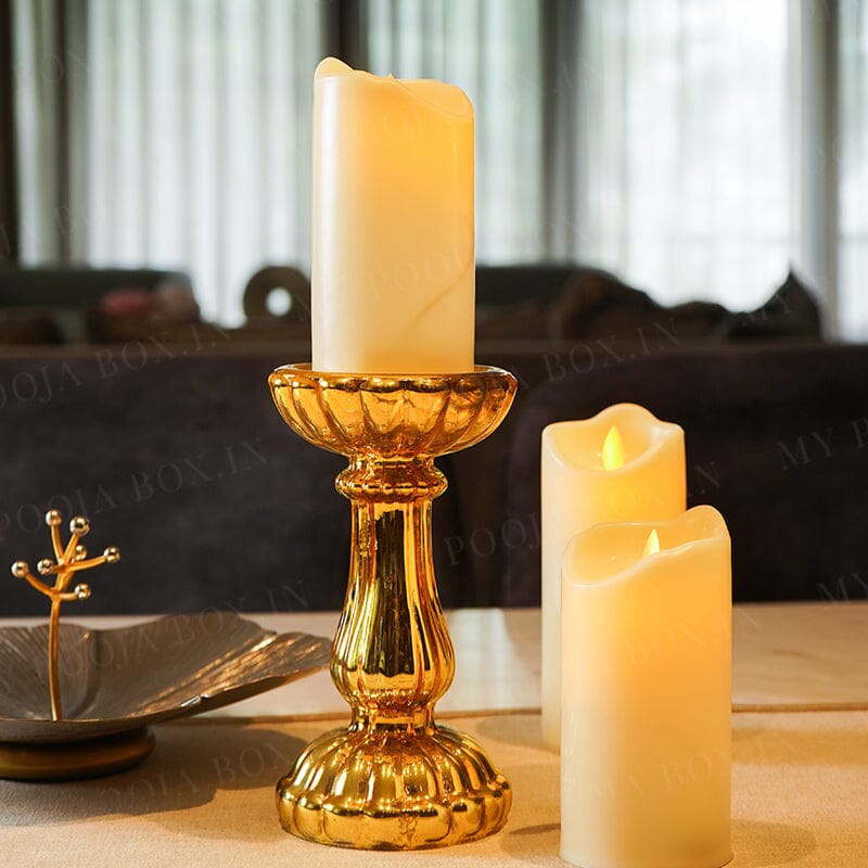 Golden Zunaira Glass Pillar Candle Holder